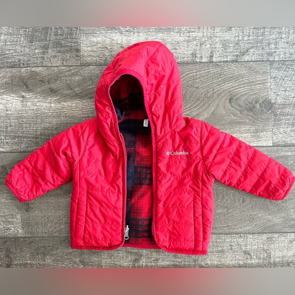 Columbia Double Trouble Red/plaid reversible puffer jacket. Size 6-12 month. - Picture 4 of 5